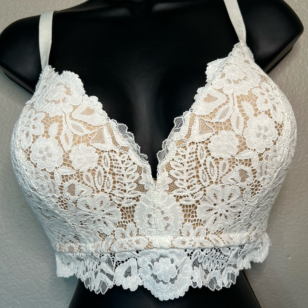 aerie 38DD White Lace Bralette Adjustable Straps Lined Lingerie Bra BOHO